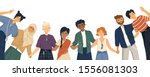 International friendship flat vector illustration. Young diverse people group standing together cartoon characters. Multiethnic unity and peace concept. Diversity and social togetherness idea.