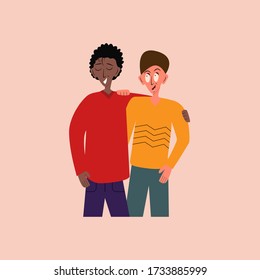 
international friendship of two men, vector illustration in flat style