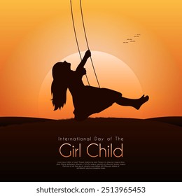 International Girl Child. with a design of a little girl playing on a swing behind the sunset