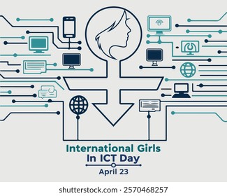 International Girls on ICT Day observed every year on April 23. banner, flyer, poster and social medial template design.