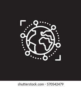 International, global business line icon, outline vector sign, linear white pictogram isolated on black. Symbol, logo illustration