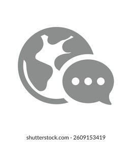 International, global communication vector icon. Planet Earth with message, chat or speech bubble.