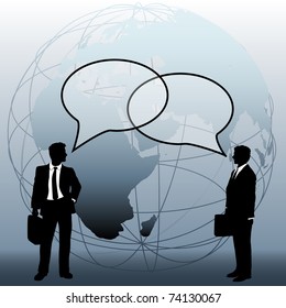 International or global world corporation business people talk in speech bubbles