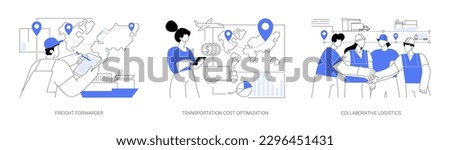 International goods shipment abstract concept vector illustration set. Freight forwarder, transportation cost optimization, collaborative logistics, supply chain analytics abstract metaphor.