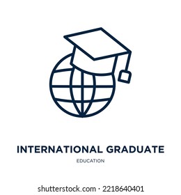 international graduate icon from education collection. Thin linear international graduate, college, graduation outline icon isolated on white background. Line vector international graduate sign, 