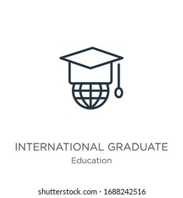 International graduate icon. Thin linear international graduate outline icon isolated on white background from education collection. Line vector sign, symbol for web and mobile