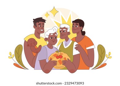International grandparents day. Elderly people with grandchildren. Grandmother and grandfather celebrating a holiday on July 23th. Flat vector illustration