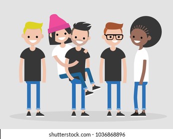International group of young friends. Diversity. Millennials. Full length characters. Flat editable vector illustration, clip art