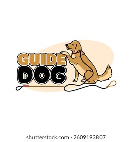 International Guide Dog Day will be celebrated on April 30th. Illustration of a guide dog with a leash, a blind person's stick, and bold text on a white background. Animal event banner.