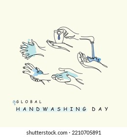 International Hand Washing Day Line Art. Wash Your Hands Steps Vintage Style Art. Sanitized Hand Wash. SOPs To Stop Spread Of Viral Diseases. Cleanliness. Global Hand Hygiene. Instructions Banner Art