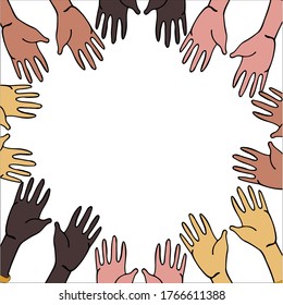 International. Hands of different races. No to racism.