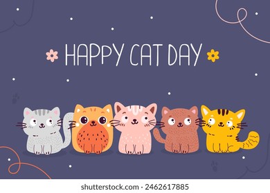 Día internacional del gato feliz doodle Anuncio de fondo 