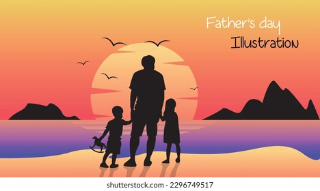 International Happy Father's Day Illustration, Help Father, Background Vector Template, Sunset Enjoy