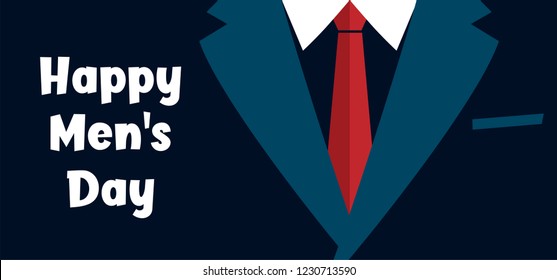 International happy men's day happy mens day. Vector tie, necktie, moustache, costume sign. Funny banner cover.  International mens day logo. father's, papa or dad day.