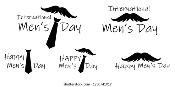 International happy men's day happy mens day. Vector tie, necktie, moustache, costume sign. Funny banner cover.  International mens day logo. father's, papa or dad day.