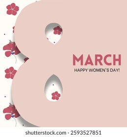 International happy women's day 8 march with flowers pattern design on white background, Vector illustration.