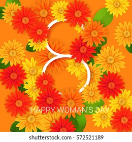 International Happy Women's Day - 8 March holiday background. Floral Greeting card design. Vector illustration.