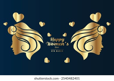 International happy womens day with golden hearts of beautiful banner design