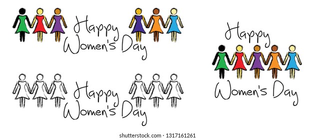 International Happy Women's Day, Womens Day, IWD on march. Cartoon paper cut style. Young woman, women, girl rights protest. Holiday celebrate. Vector womanhood banner. For business, work and school.