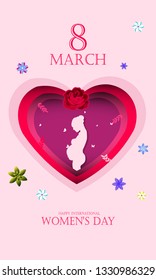 International Happy Women's Day. Silhouette of the pregnant woman 8 March holiday background. Paper art 3d from digital craft style. - Vector