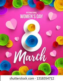 International Happy Women's Day,8 March holiday Poster or banner with paper flower.Happy Mother's Day.Trendy Design Template for 8 March. Women's Day.Vector illustration EPS10