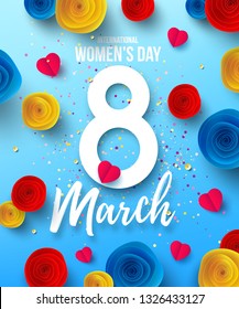 International Happy Women's Day,8 March holiday Poster or banner with paper flower.Happy Mother's Day.Trendy Design Template for 8 March. Women's Day.Vector illustration EPS10