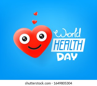 International health day. Cute red heart vector emoji
