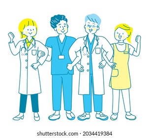 International healthcare workers laughing with their arms crossed