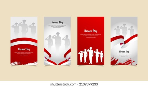 International heroes day design Stories Collection. Heroes day template stories suitable for promotion, marketing etc. Celebration heroes day with soldier and flag.