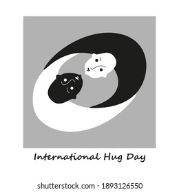International holiday. The couple hugs. Black and white drawing.