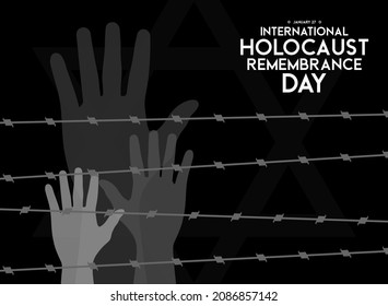 International Holocaust Remembrance Day. January 27. Hands Icon With Barber Wire On Black Background. Poster Or Banner Design Vector Illustration.