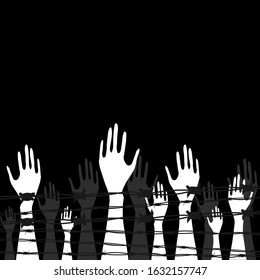 International Holocaust Remembrance Day vector, January 27. World War II Remembrance Day.Yellow Star of David used Ghetto and Concentration Camps and victims  hands silhouettes.