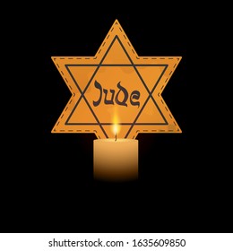 International Holocaust Remembrance Day vector, January 27. World War II Remembrance Day.Yellow Star of David used Ghetto and Concentration Camps and victims  hands silhouettes.
