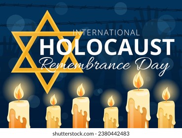 Internationaler Holocaust-Gedenktag Vektorgrafik am 27. Januar mit gelbem Stern und Kerze zum Gedenken an die Opfer auf einfarbigem Hintergrund
