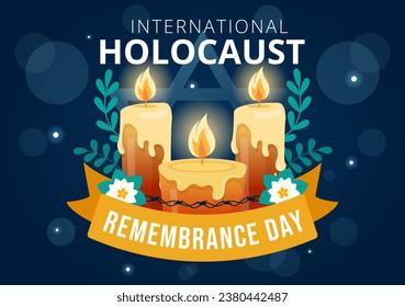 Ilustración vectorial del Día Internacional del Recuerdo del Holocausto el 27 de enero con estrellas y velas amarillas para conmemorar a las víctimas en un fondo plano