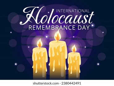 Ilustración vectorial del Día Internacional del Recuerdo del Holocausto el 27 de enero con estrellas y velas amarillas para conmemorar a las víctimas en un fondo plano