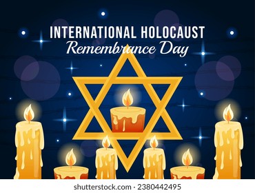 International Holocaust Remembrance Day Vector Illustration on 27 January with Yellow Star and Candle to Commemorates the Victims in Flat Background