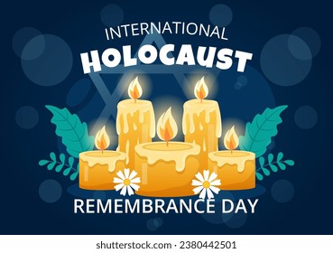 Ilustración vectorial del Día Internacional del Recuerdo del Holocausto el 27 de enero con estrellas y velas amarillas para conmemorar a las víctimas en un fondo plano