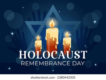 Ilustración vectorial del Día Internacional del Recuerdo del Holocausto el 27 de enero con estrellas y velas amarillas para conmemorar a las víctimas en un fondo plano