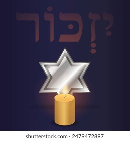 Vector del Día Internacional de Conmemoración del Holocausto, 27 de enero. Día de Conmemoración de la Segunda Guerra Mundial. La Estrella Amarilla de David usó siluetas de Ghetto y Campos de Concentración y manos de víctimas.	