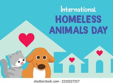 International Homeless Animals Day. Adopted animals. Happy animals and sheltered