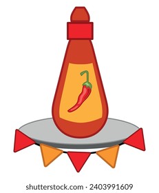 international hot and spicy food chilli pepper sause bottle vector isolated