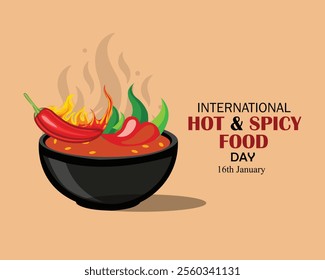 International Hot and Spicy Food Day poster, banner, card, background vector illustration.