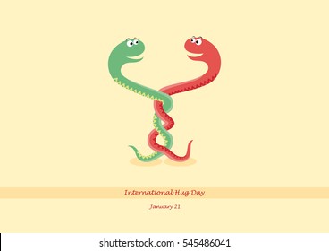 International Hug Day vector. Vector illustration of two entangled snakes. Cartoon character snake. Important day