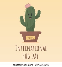 International hugging day. Hug day. Cute cactus. Free hugs.