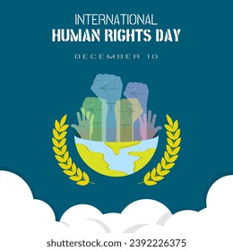 International Human Righats Day poster with transparent colorful fists in half the world