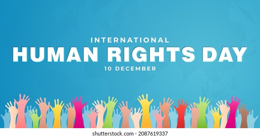 International human rights day background 10 December illustration with colorful hands. for poster, flyer, banner, and symbol of humanity for life