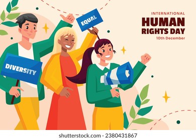 International Human Rights Day background. World human rights day celebration. December 10. Vector illustration Template design for Poster, Banner, Greeting, Card, Flyer, Cover, Social media, post.
