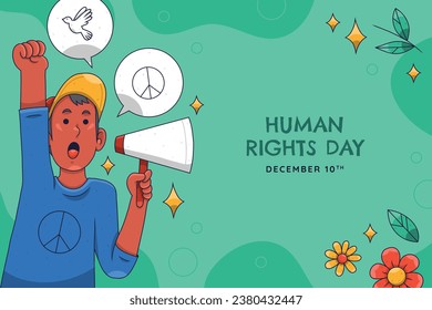 International Human Rights Day background. World human rights day celebration. December 10. Vector illustration Template design for Poster, Banner, Greeting, Card, Flyer, Cover, Social media, post.