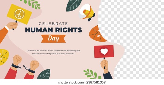 International Human Rights Day background. World human rights day celebration. December 10. Vector illustration Template design for Poster, Banner, Greeting, Card, Flyer, Cover, Social media, post.
